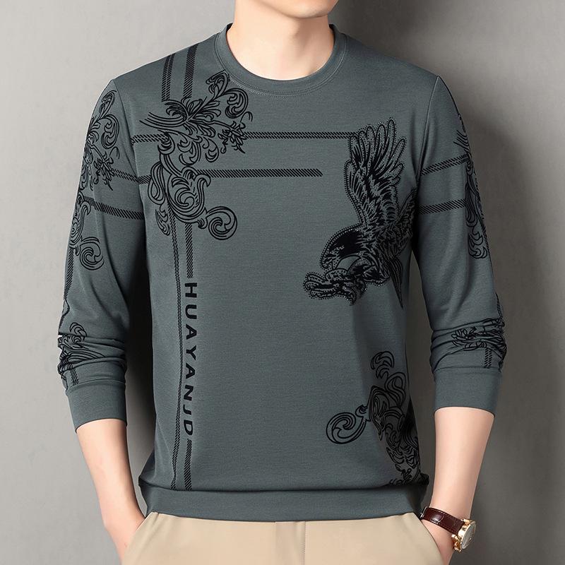 Herr 2025 Rundhals Långärmad Fleece Sweatshirt - Ledig Lös Passform för Höst/Vinter