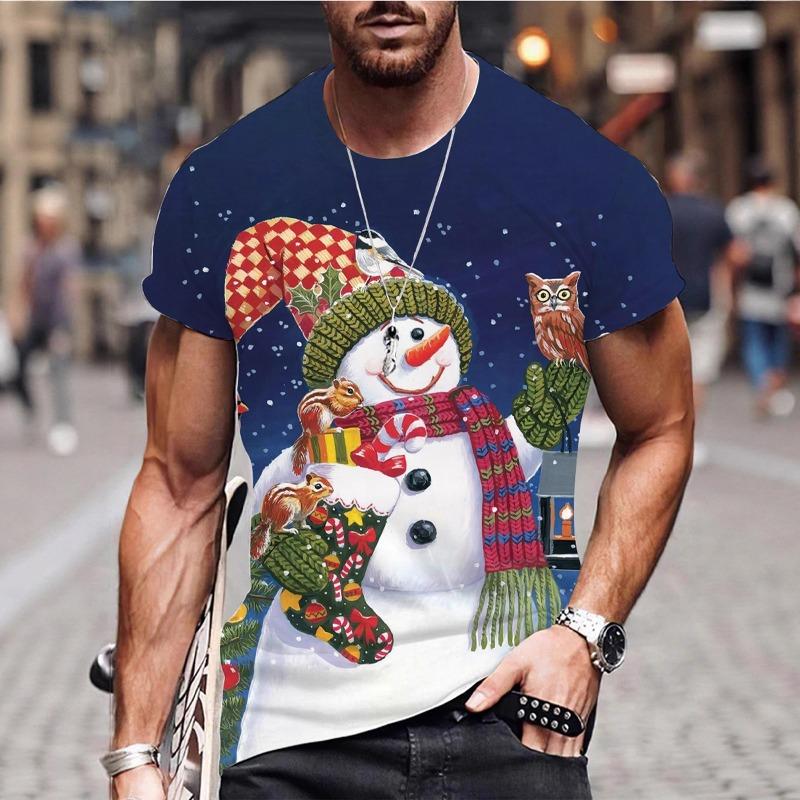 Summer Creative Fashion Santa Claus Style Printed T-shirt Casual Fashion Loose Versatile Comfortable Men's T-shirt