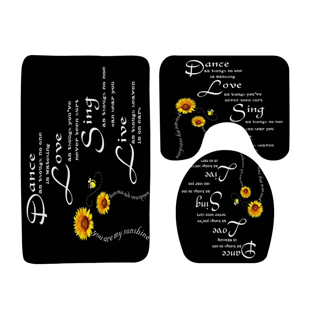 Magic Sunflower Butterfly Shower Curtain Sets Black Yellow Art Country Flower Bathroom Decor Curtains Bath Mats Rug Toilet Cover