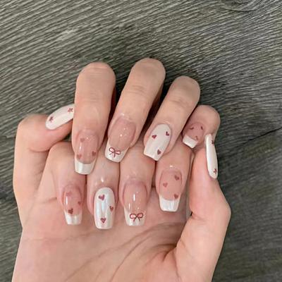 24/30 Stück/Set Künstliche Nägel mit Kleber Quadratisch Lang Nagelverlängerung Abnehmbar Zuhause Salon Damen Mädchen