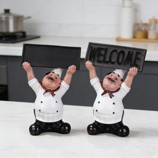 Fat Chef Resin Figurine Message Board Toothpick Holder Resin Chef Statue Sculpture Kitchen Counter Decor Ornament for Home Cafe Restaurant