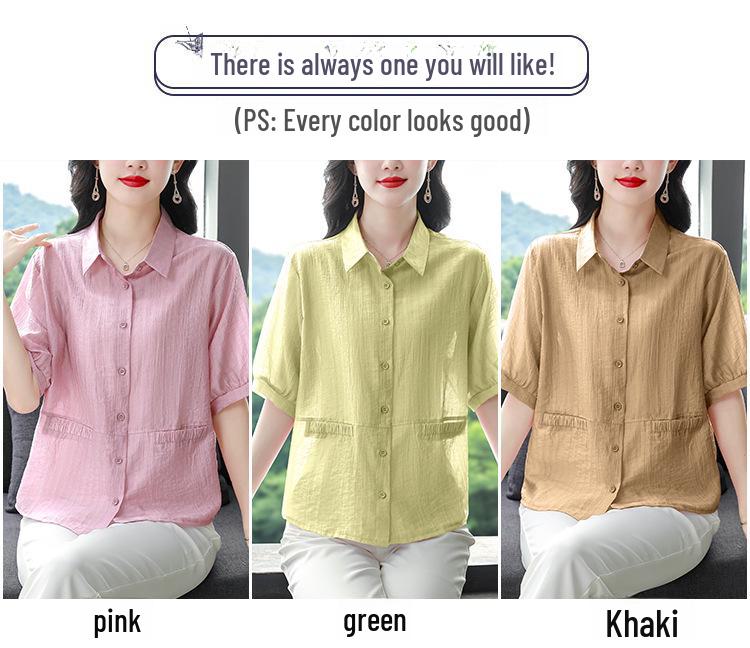2025 Summer Lightweight Loose Cotton Linen Shirts - Plus Size, Short-Sleeve, Flattering and Breathable Design for Moms