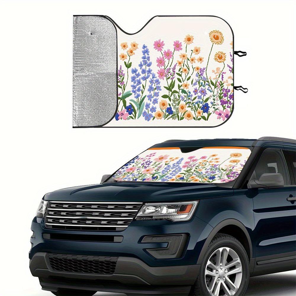 1Pcs Colorful Floral Print Car Windshield Sunshade UV Rays Heat Blocker Keeps Vehicle Cool Unique Design Fit Sedans SUVs RVs