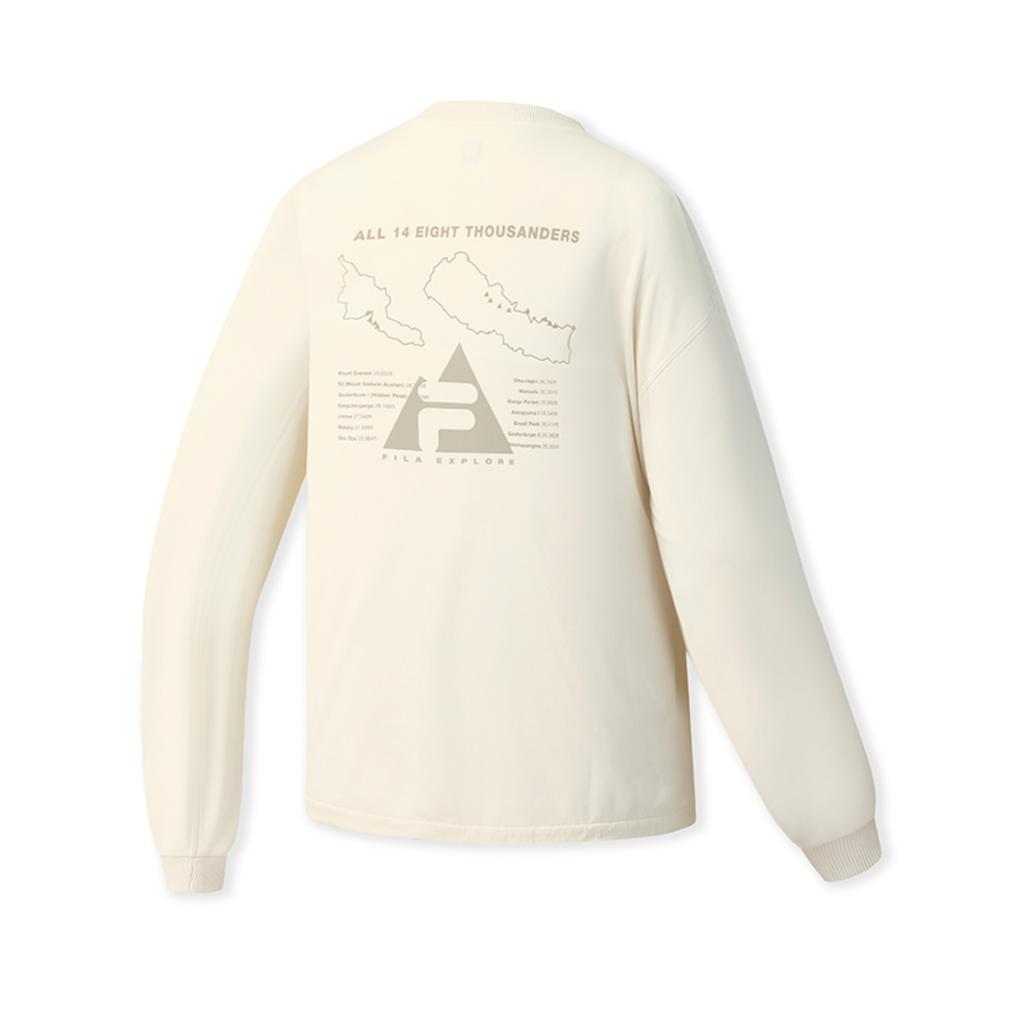 Fila Explorer Trendy Casual Outdoor Versatile Loose Printed Knit Long Sleeve T-Shirt Women Tops Dew-White A11W547202FIV