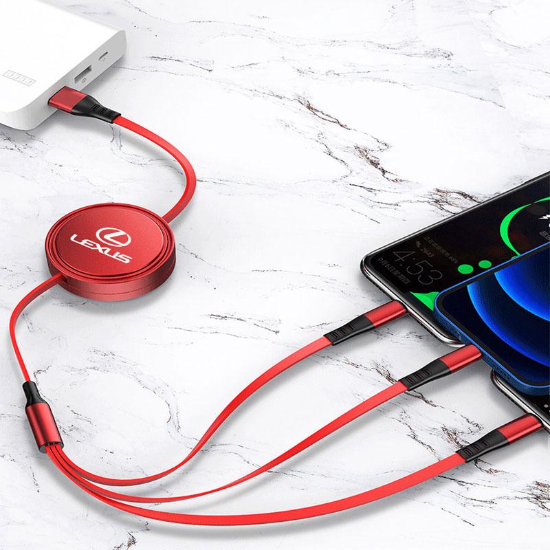 3-In-1 Fast Charging Data Cable Retractable USB Type-c Interface For Lexus Fsport GS GX IS LS LX CT LC RC LBX NX RX 350h 450h ES