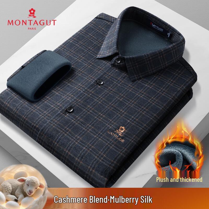 MONTAGUT Men s Plaid Thermal Shirt with Cashmere & Silk 50