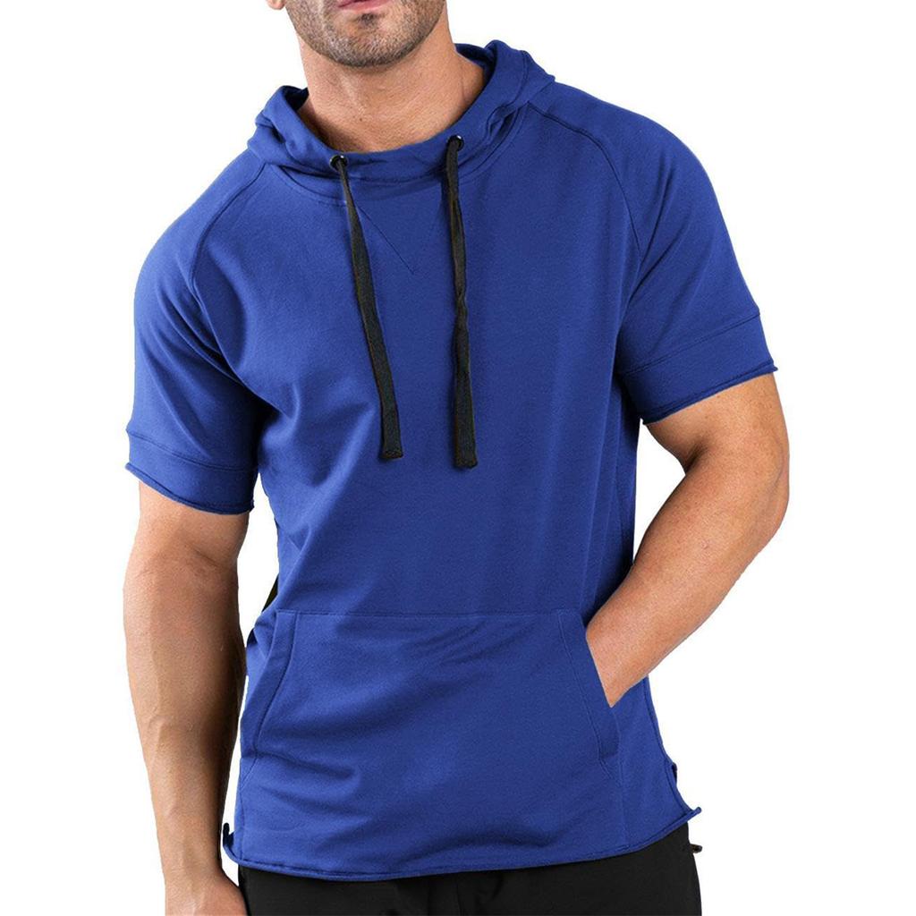 Men's  Loose  Fitting  Pocket  Casual  Sports  Hooded  Short  Sleeved  T,Shirt