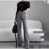 Elegant Grey Leopard Printed Jeans High Waist Straight Leg Vintage High Street Black Jeans Pants Women Formal Korean Retro