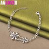 925 Sterling Silver White AAA Zircon Flowers Bracelet Jewelry