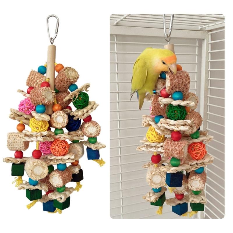 Bird Toy Parrots Chewing Toy Birdcage Block Tearing BiteToy Small Medium Birds Cage Wooden Puzzle for Lovebirds Conures