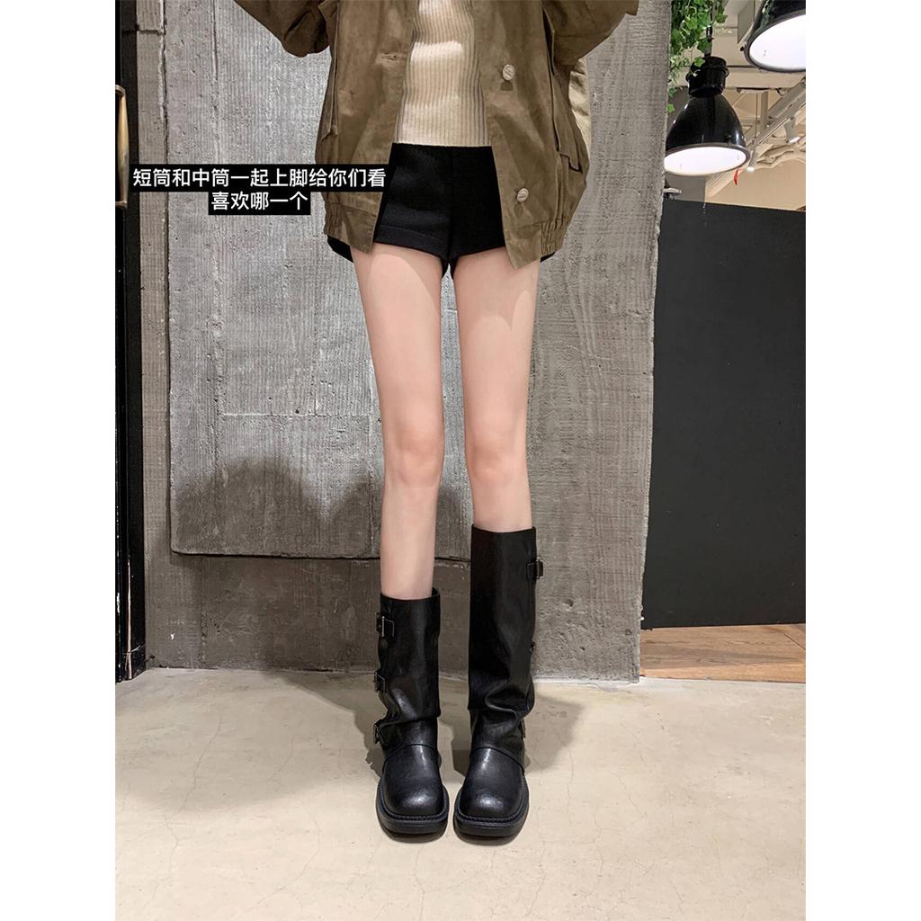 Spice Girls Pants Boots~ Thick-soled Height-increasing Buckle Mid-tube Western Boots 2025 New Knight Boots Women's Pile Boots