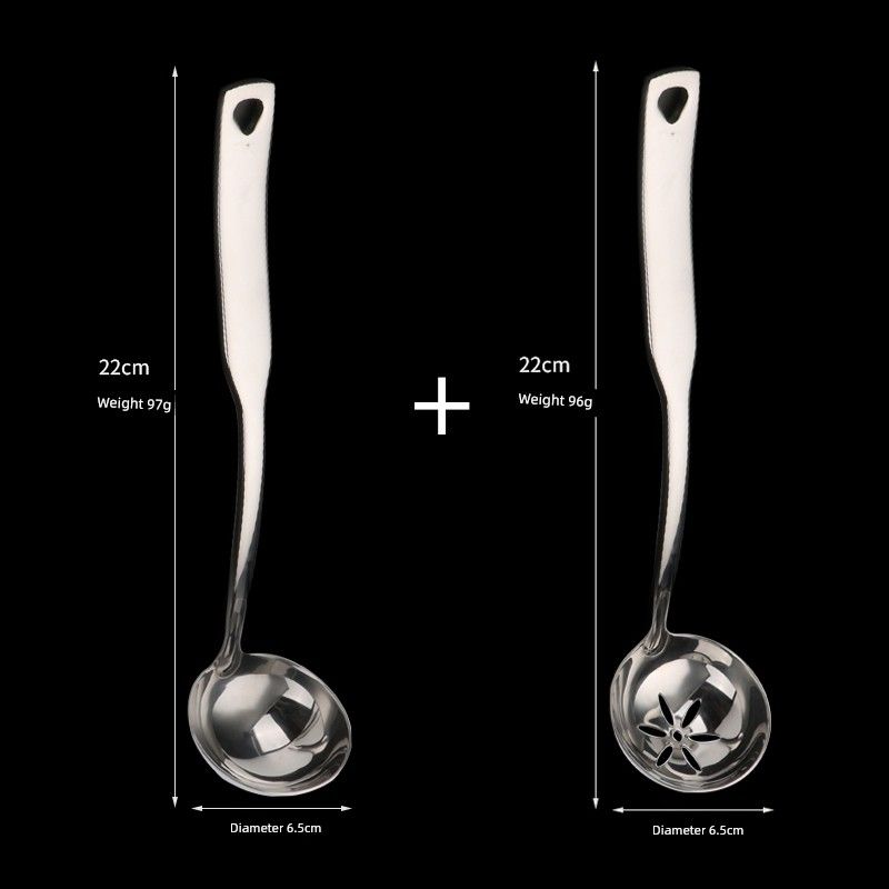 304 Stainless Steel Spoon Set for Home Use, Long Handle Hot Pot Spoon, Soup Spoon, Slotted Spoon, Large Deep and Thick 304 Spoons