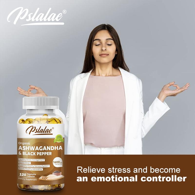 High-Concentration Ashwagandha Capsules with Organic Black Pepper, 1600mg, Suitable for Men and Women