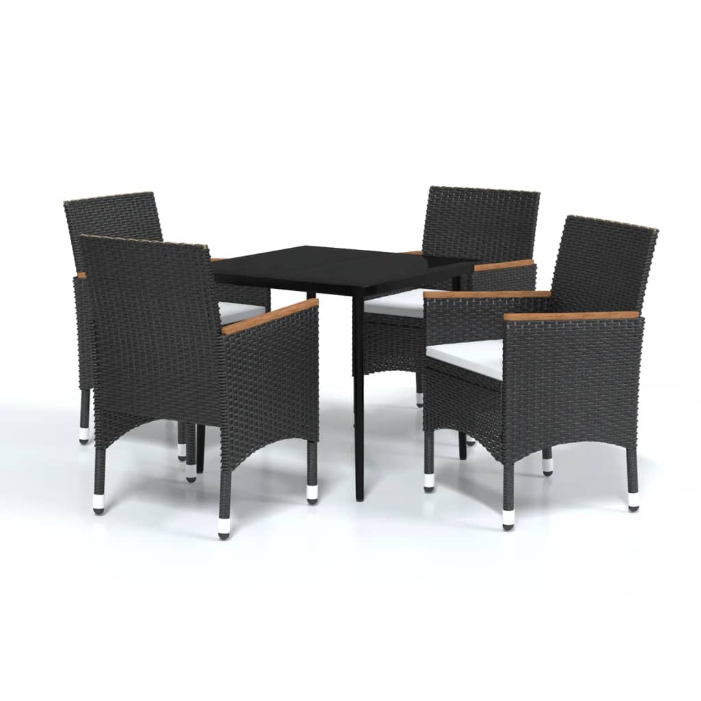 5 Piece Outdoor Dining Set with Cushions Black