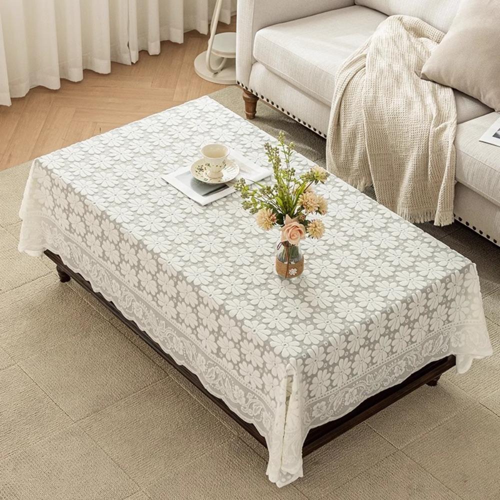 French Pastoral Style Floral Lace Tablecloth Rectangular Three-dimensional Relief Tea Table Tablecloth Thickened Hollow