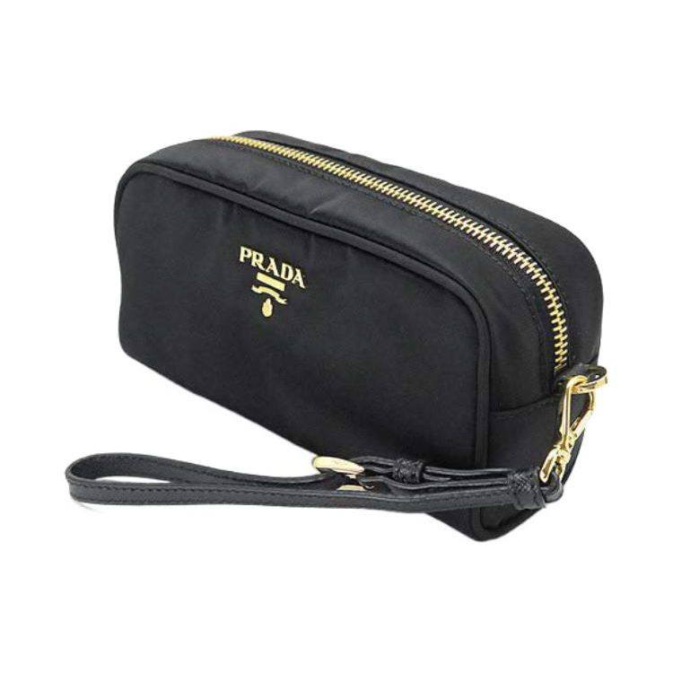 Prada Metal Accessory Zipper Nylon Clutch Small Women Clutch Black 1NE865_2AB5_F0002