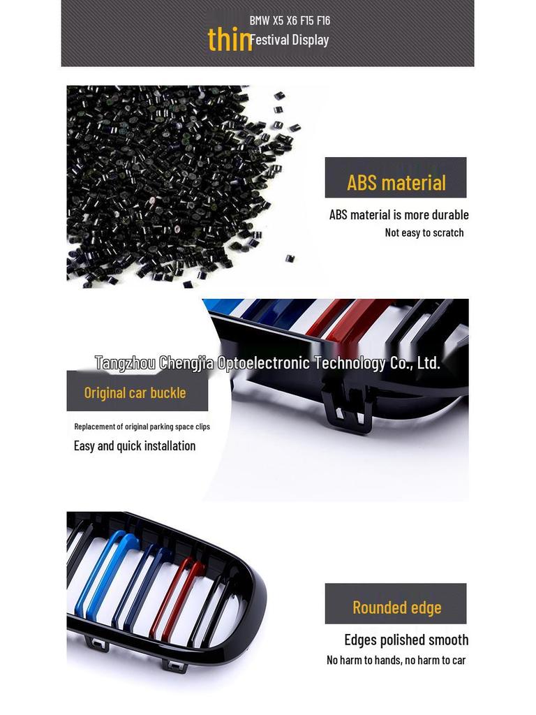 Glossy Black Grille for BMW X5/X6 F15/F16 Models (2014-2017) with Dual-Line Tri-Color Design