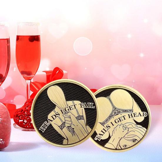 Sexy Heads And Tails Coin Heads I Get Tail And Tails I Get Head Challenge Coin Double-Sided Adult Lucky Token Prank Gift for Men Women Date Night
