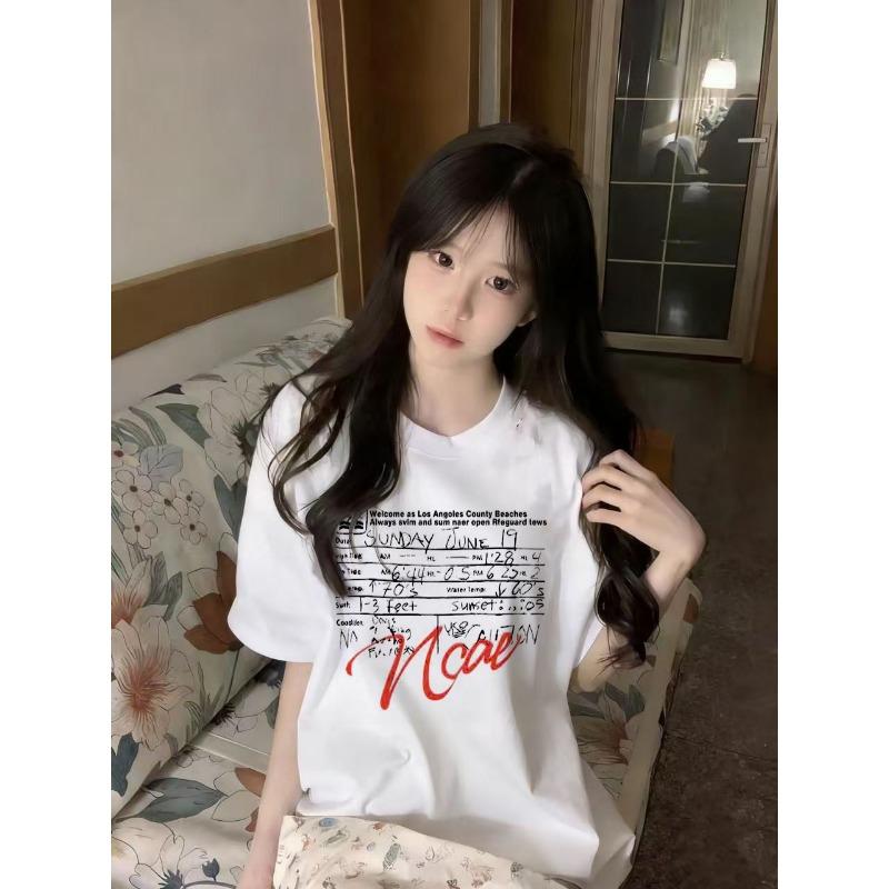 Pure Cotton Japanese Letter Printed Short-sleeved T-shirt for Men and Women Summer Style Small American Loose Top