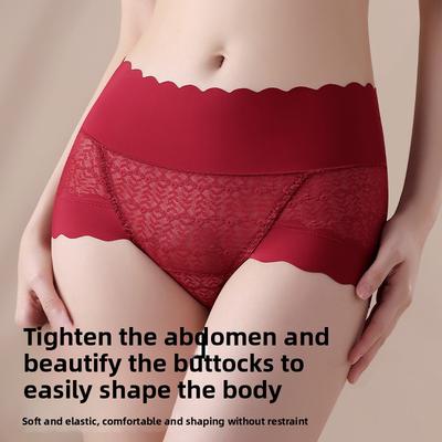 Damen Frühling und Sommer Sexy Spitze Hohe Taille Bauch Nicht Rolle Kante Keine Spur Maulbeerseide Anti Antibakteriell Slips