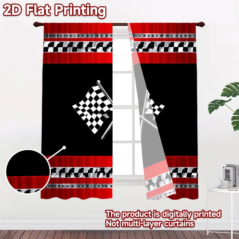 2D flat printing 2pcs Curtain Curtain Racing Checkered Flags Digital Printed Polyester Drapes Festive Curtains Perfect for