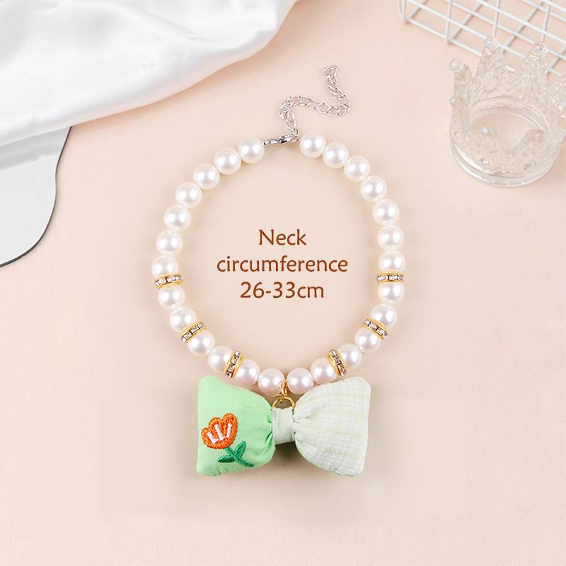 Creative Cat Dog Simulated Pearl Collar Pet Necklace  Bow Pet Necklace Adjustable Puppy Kitten Necklace Pet Supplies