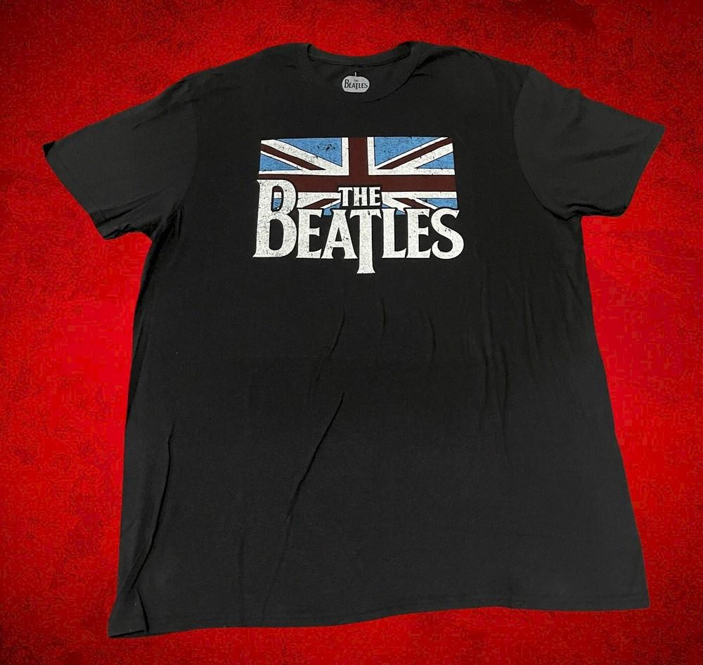 New The Beatles Union Jack Logo Black Mens Retro Vintage Unisex T-Shirt XXXL