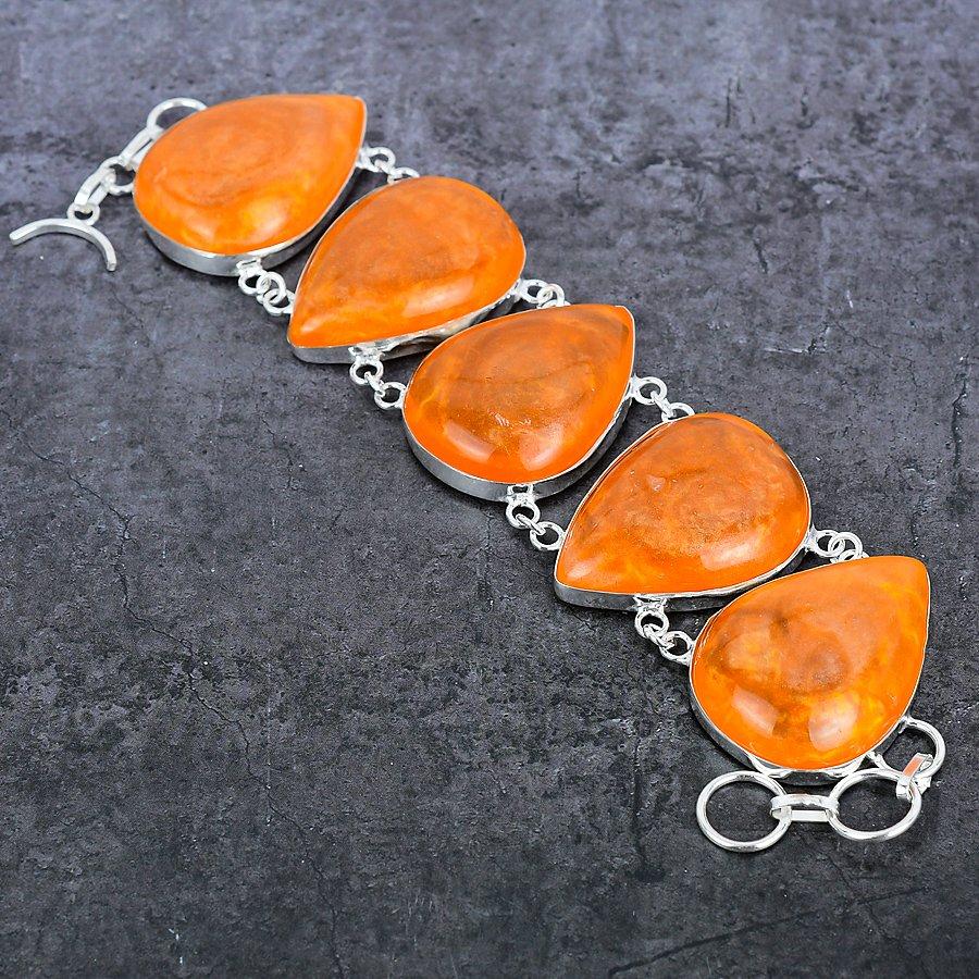 Baltic Amber Gemstone 925 Sterling Silver Bracelet7-8"