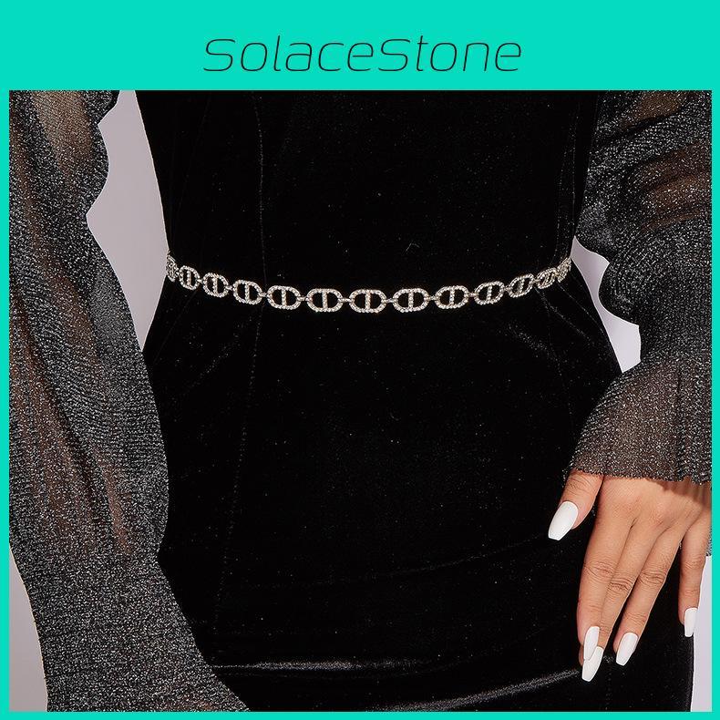 Rhinestone Cd Shape Waist Chain Metal Accessories Dress Waist Decoration Chain