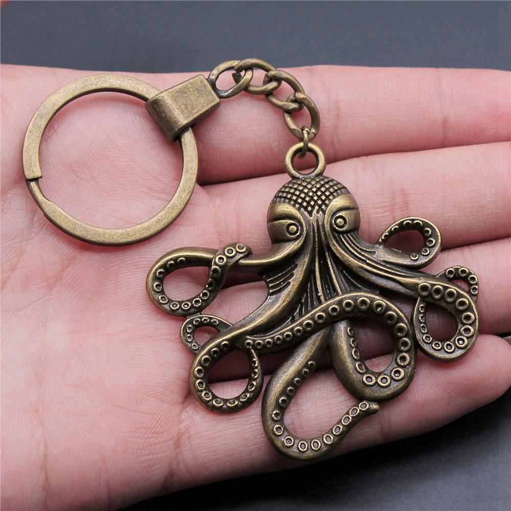 Marine Life Turtle Ocean Creature Pendant Antique Bronze Metal Keychain with 30mm Ring for Men Fashion Gift