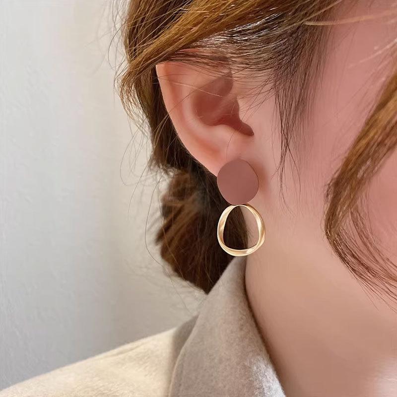Brown Geometric Round Dangle Earings Vintage Matte Drop Earrings For Women Female Daily Life Ear Jewelry Girl Student Gifts