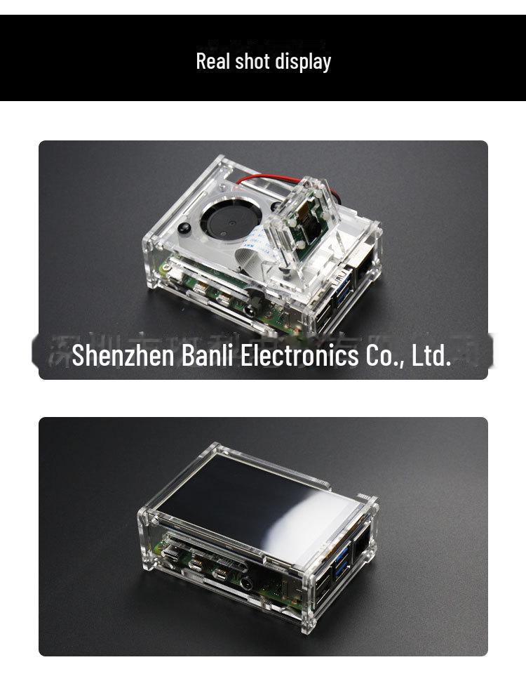 Transparante Acryl Raspberry Pi 4B Behuizing met Koelventilator, Compatibel met 3,5-inch Scherm/Camera.
