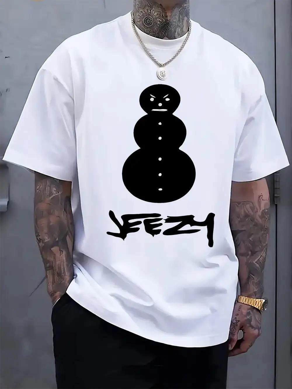 Dark Angry Snowman Print Round Neck Short Sleeve T-shirt S