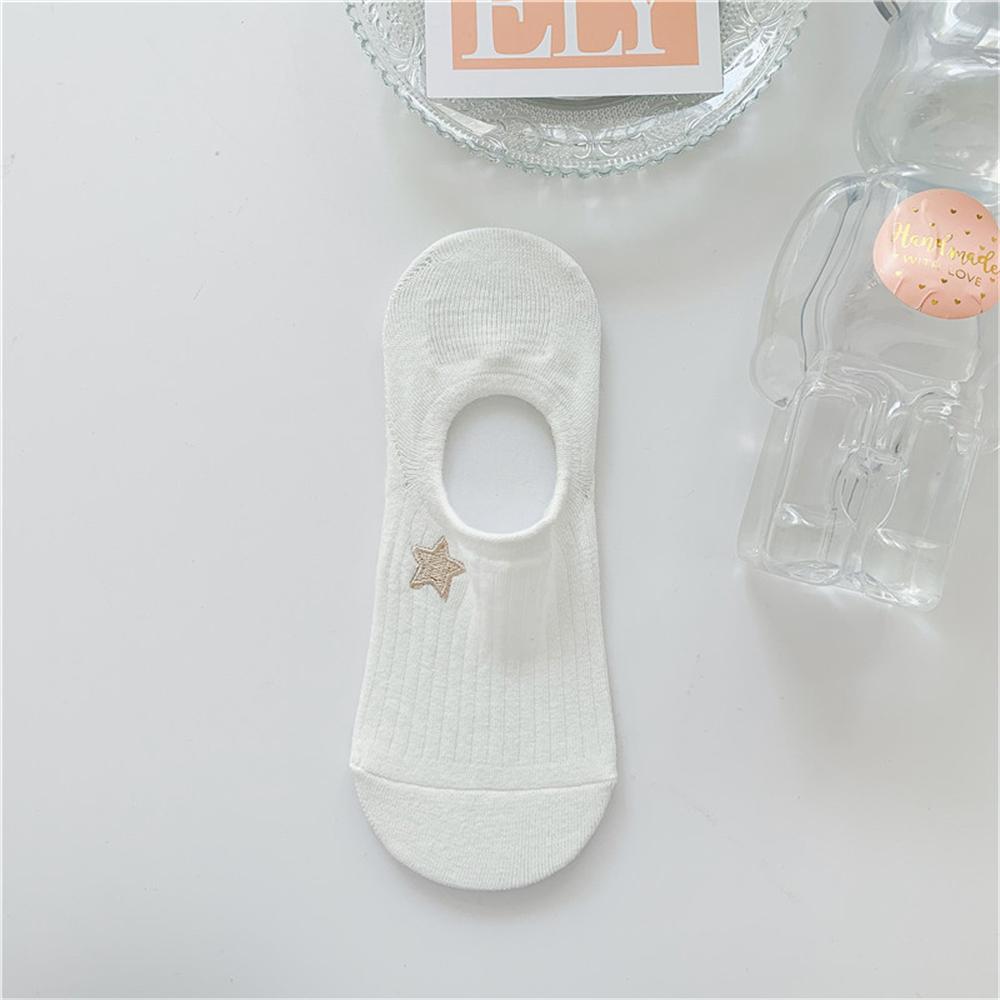 New Womens' Embroidered Bear Flower Strar Moon Squirrel White Cotton Fashion Summer No Show Invisible Socks Slippers Dropship