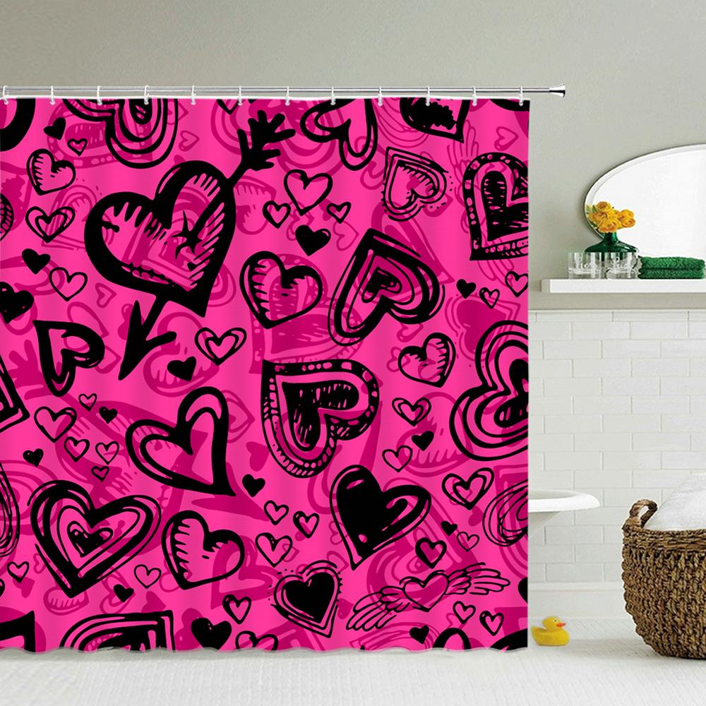 Home Decor Pink Couple Shower Curtain Shower Curtain Waterproof Fabric Modern Love Romantic Shower Curtain Bathroom Decor