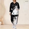 Women Plus Size Green Printed Nurse Scrub Set V Neck Long Sleeve Top With Pockets Long Pants
