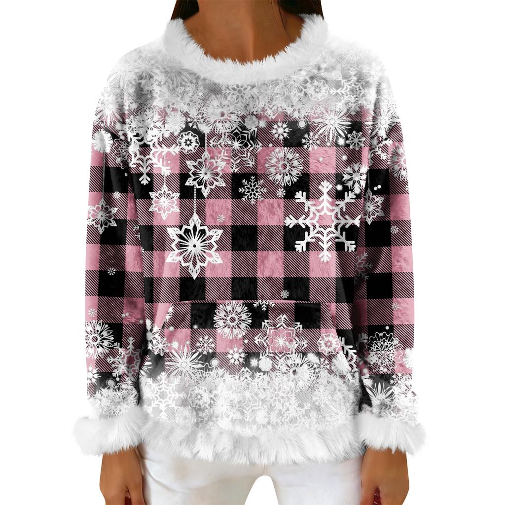 Dam Casual Fleece Sweatshirt Långärmad Rund Hals Casual Bekväm Lös Passform Lättviktig Dam Flanell Sweatshirt