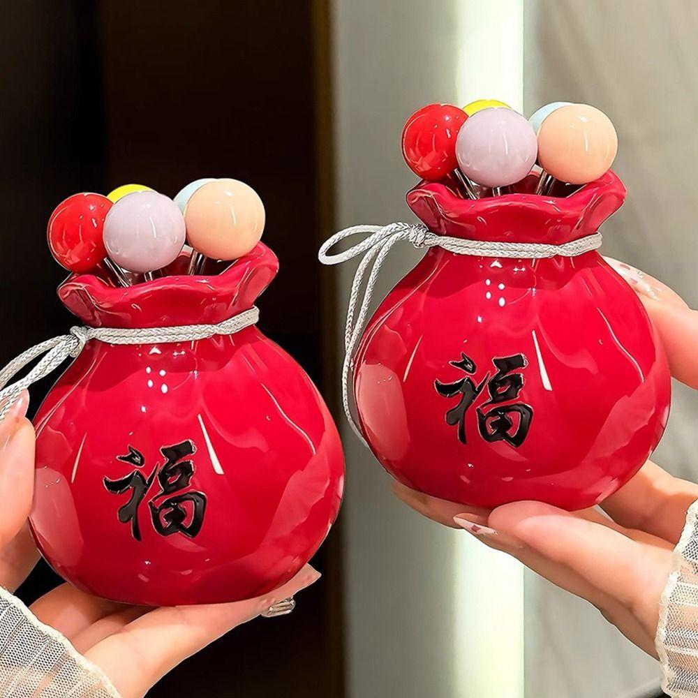 Rustproof Fu Bag-shaped Fruit Fork Set Anti-scald Blessing Bag Fruit Fork Storage Set Household