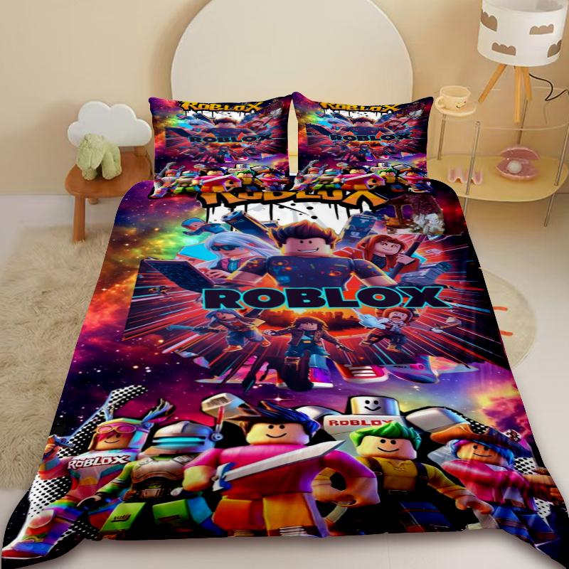 Cartone Animato Roblox Set Copripiumino 3 Pezzi Roblox Gioco Set Biancheria da Letto per Bambini Adolescenti Anime Delicato sulla Pelle Decorazione Camera da Letto