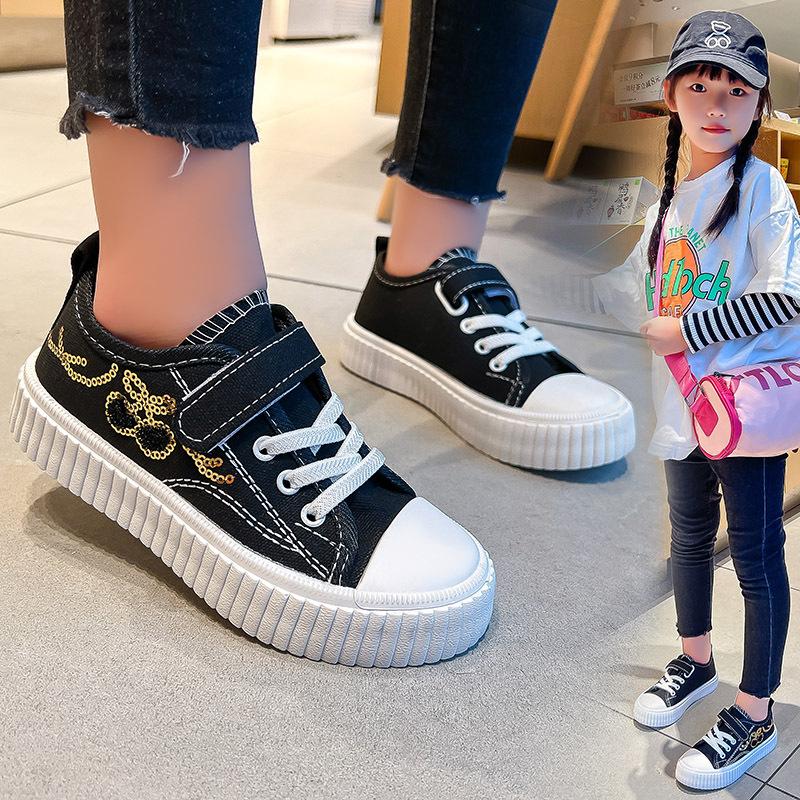 Girls' Canvas Shoes Autumn New Fashion Casual Children's Girls' Shoes Soft Sole Breathable and Comfortable Boys Low-top Classmates