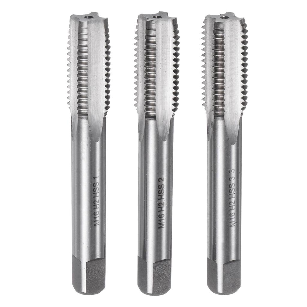 Uxcell Metric Hand Tap M16 X Thread High Speed Steel Hand Threading Tapping Tool Kit Set, 2, Taper/Plug/Bottom Taps,