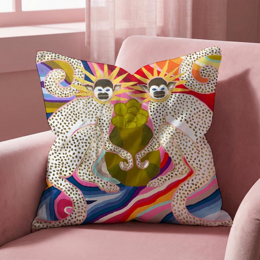 P-Paige G-Gemmel M-Monkey Cushion Cover Multi-Scene Pillow Cover for Home & Car - Reversible, Soft & Durable for Daily Use