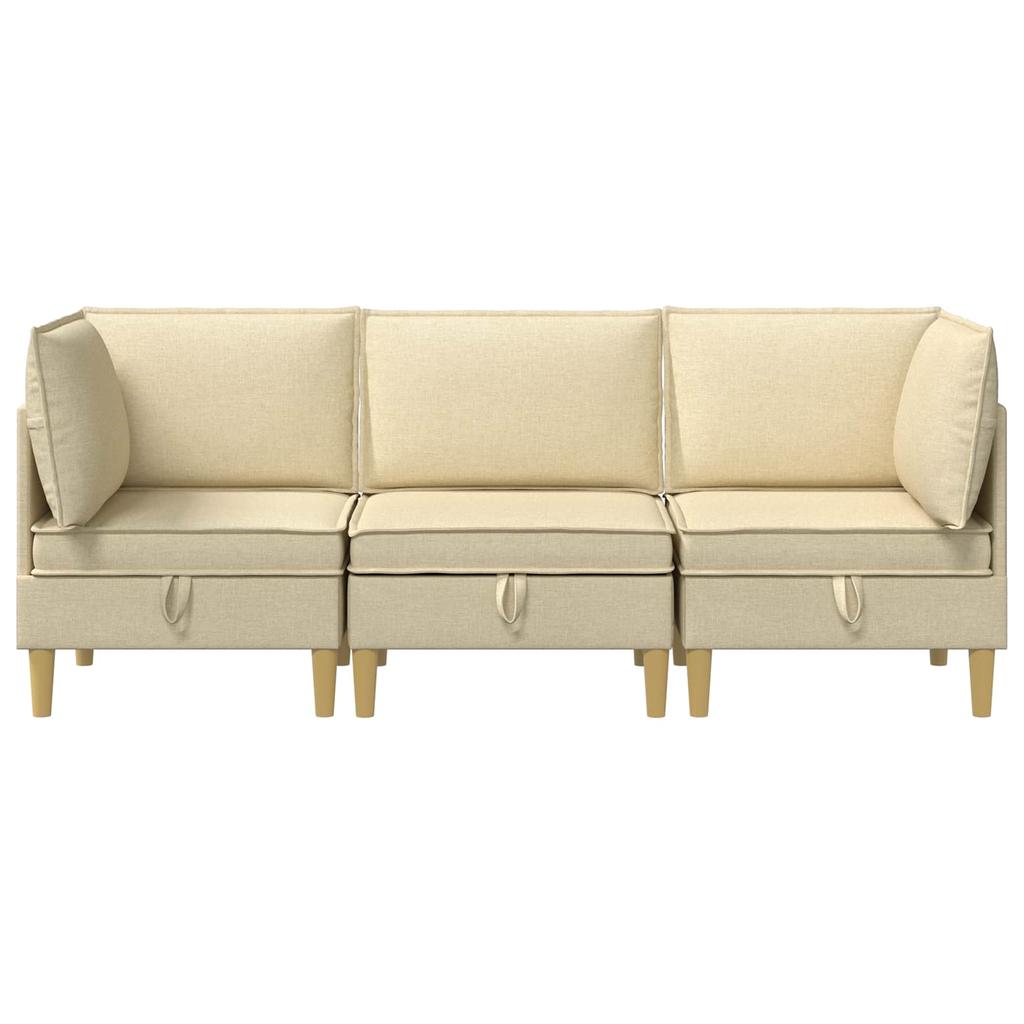 Modular Sofa Set with Storage Space 3 Pcs Cream Fabric