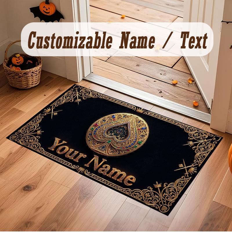 Cards Casino Theme Soft Crystal Velvet Rug Custom Name & Text Print Non Slip Floor Rug for Bedroom Living Room
