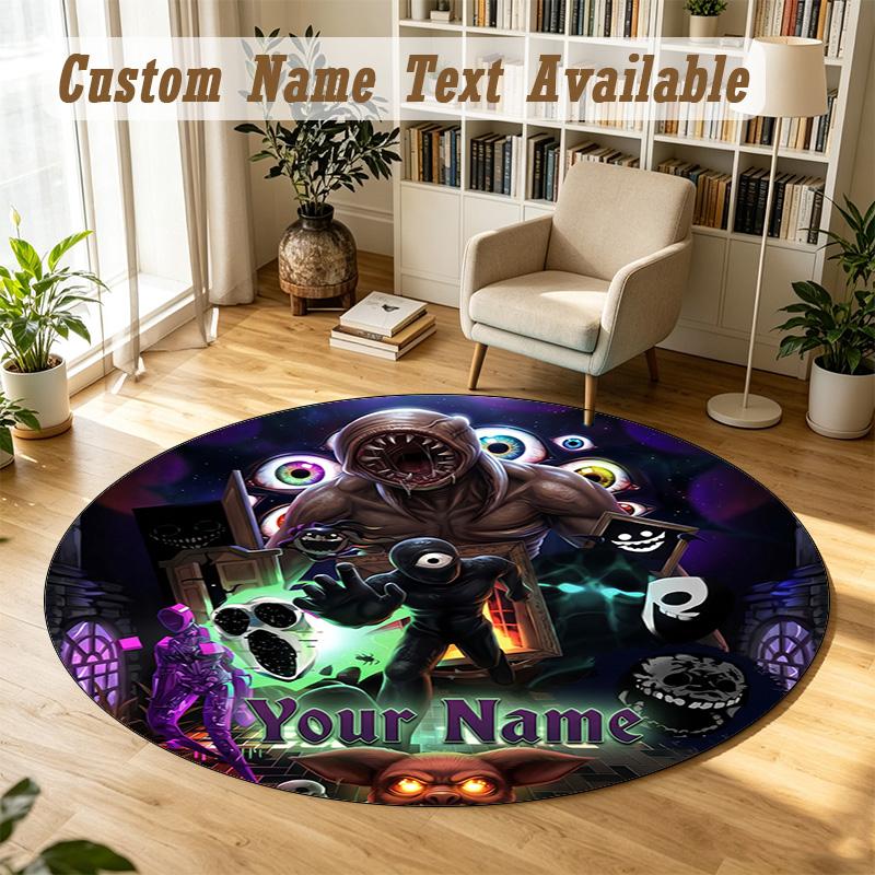 Round Rug Custom NameDoors Pattern Non Slip Carpet Home Floor Decor