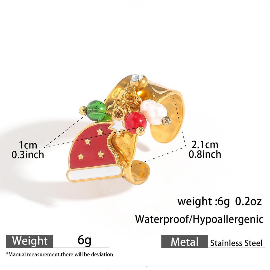 MYA 18k Gold Plated Open Ring with Reindeer & Snowflake Design