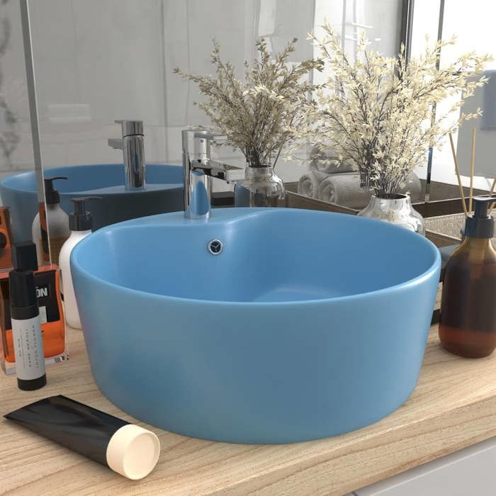 VidaXL Lavabo de Luxe avec Trop-plein Vasque à Poser de Toilette Lave-mains de Salle de Bain Salle Cosmétique Maison Bleu 147033