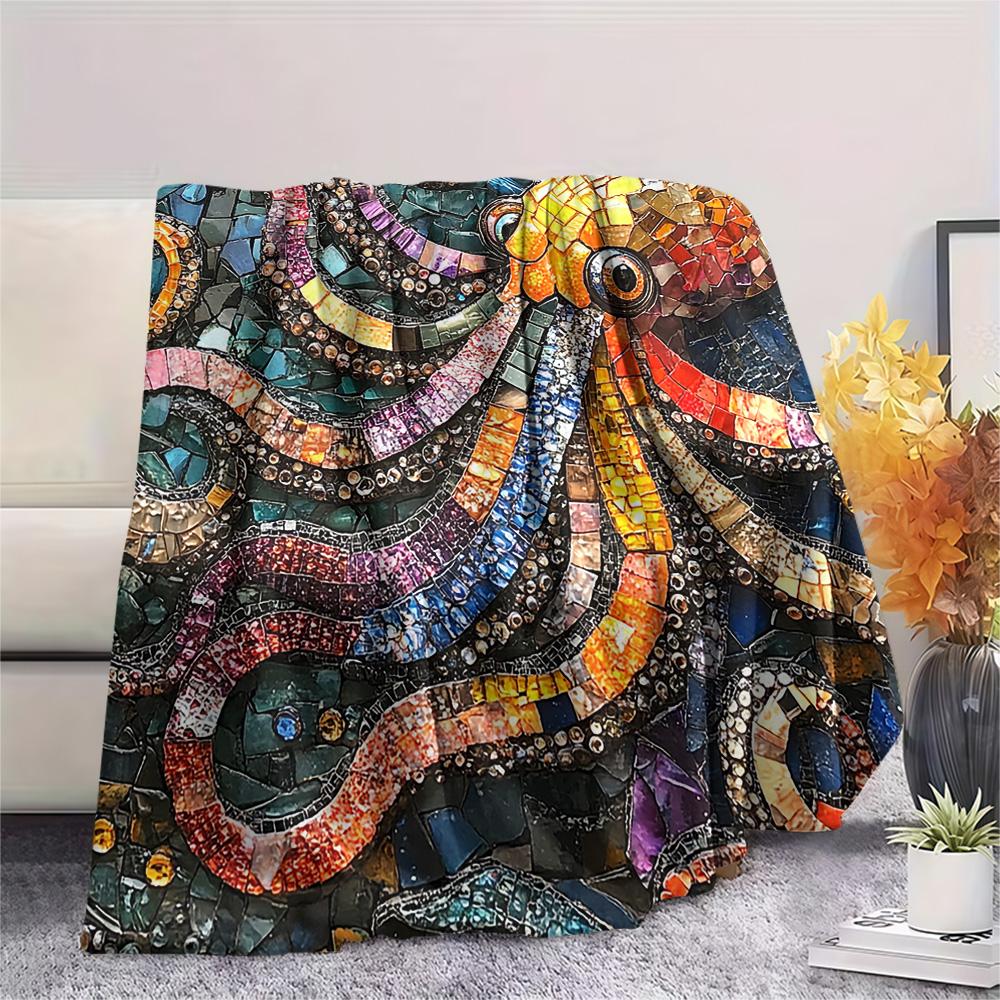 Octopus Print Flannel Blanket, High quality Comfortable for All Seasons, Home Decor, Warmth and Comfort, Perfect for Christmas Gifts