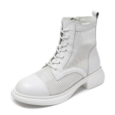 4CM Spring New Breathable Mesh Shoes Top Layer Cow Leather Short Boots British Vintage Women's Boots Summer Fashionable Sandals