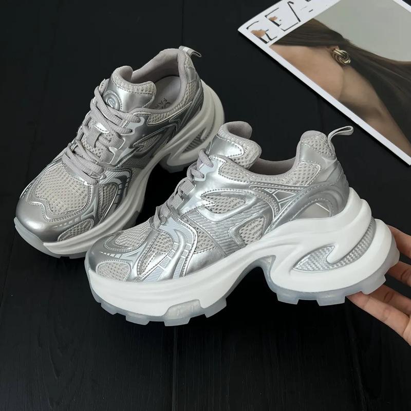 Foreign Trade Sports Shoes Women's 2025 Summer New Round Head Platform White Shoes Comfortable and Breathable Casual Shoes Dad Shoes
